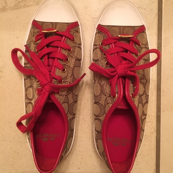 Women’s Red/Tan Coach Sneaker - Picture 2 of 3